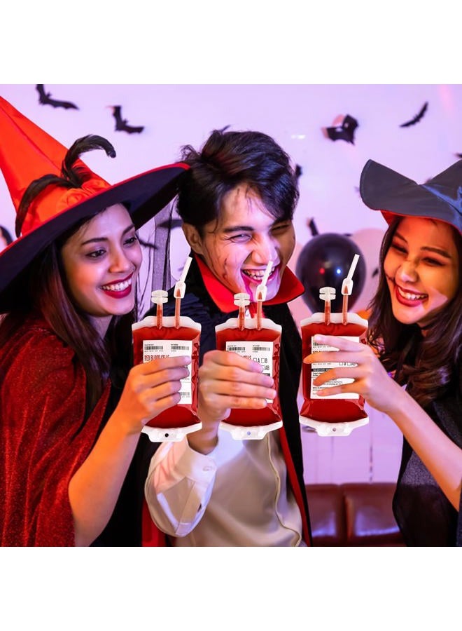 UNIMEIX 10 Pack Halloween Blood Bags for Drinks, Fake Blood Drink Pouches Reusable Juice Drink IV Bag for Vampire Party Theme Party Halloween Decoration - Image 5