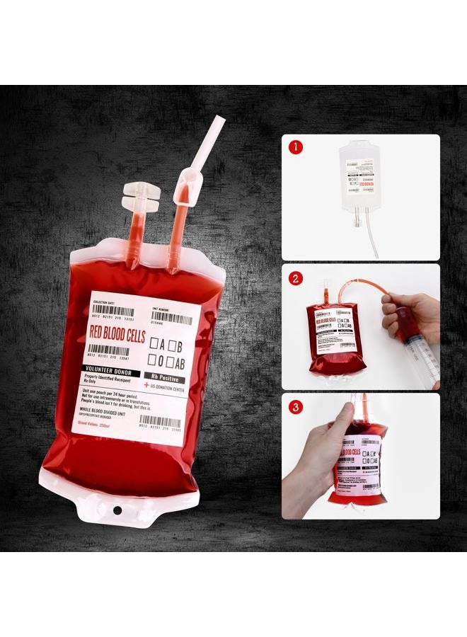 UNIMEIX 10 Pack Halloween Blood Bags for Drinks, Fake Blood Drink Pouches Reusable Juice Drink IV Bag for Vampire Party Theme Party Halloween Decoration - Image 2