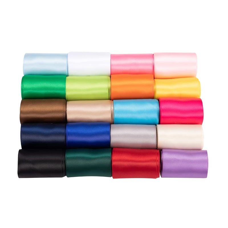 UnionJoy 2 inch Silk Satin Ribbon Double Face Solid Colored Ribbon Ribbons for Crafts Hair Bows Gift Wrapping Wedding Party Decoration 20 Colors with 2 Yards Each Total 40 Yards Per Package