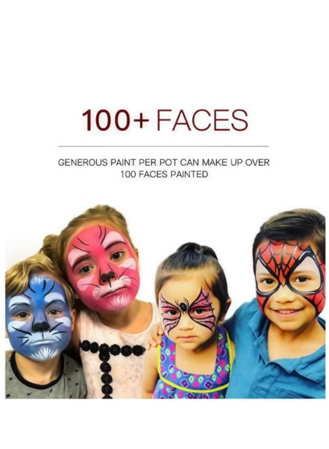 FLYHSO 24Colors Body Face Paint Cosplay Makeup Palette Kit, Professional Face Paint Kit Designed for Kids and Adults, Red, Black, White Special Effects Paint Palette, 10 Brushes， - Image 2