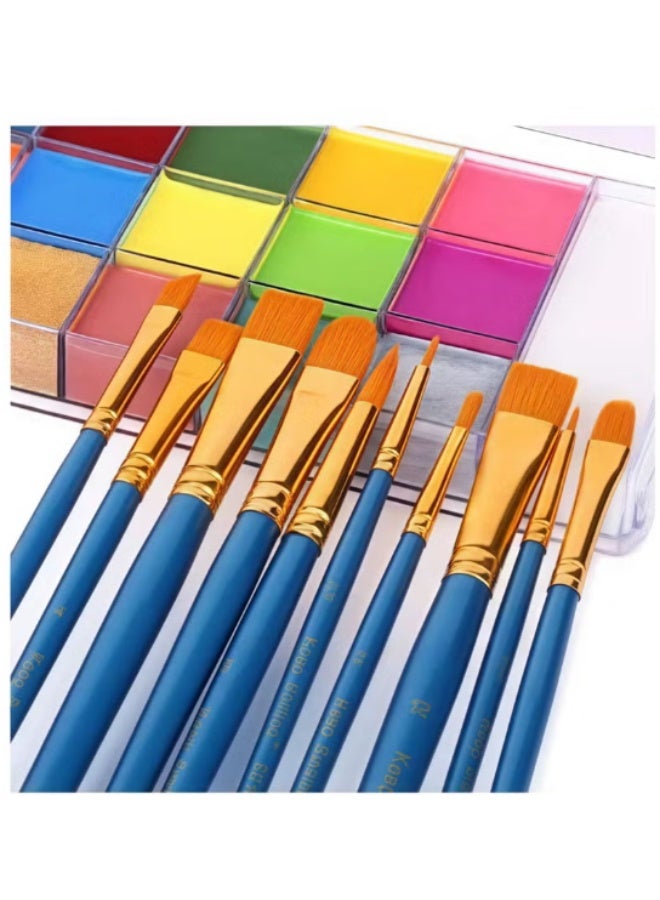 FLYHSO 24Colors Body Face Paint Cosplay Makeup Palette Kit, Professional Face Paint Kit Designed for Kids and Adults, Red, Black, White Special Effects Paint Palette, 10 Brushes， - Image 3
