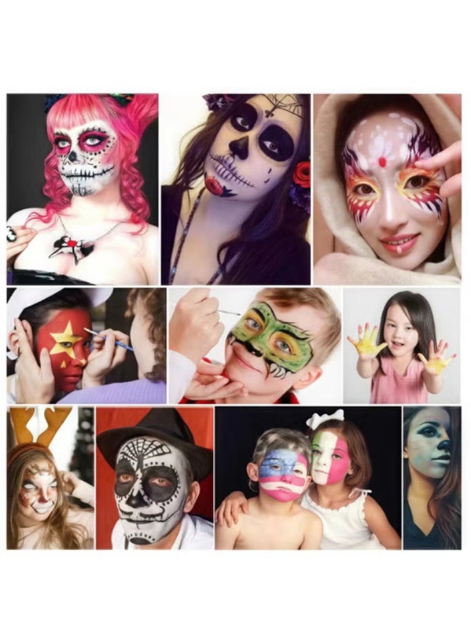 FLYHSO 24Colors Body Face Paint Cosplay Makeup Palette Kit, Professional Face Paint Kit Designed for Kids and Adults, Red, Black, White Special Effects Paint Palette, 10 Brushes， - Image 4