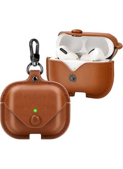 Airpods 3 Case With Keychain Genuine Leather Protective Shockproof Scratch Resistant Soft Silicone Cover For Airpods 3Rd Generation 2021 Front Led Visible Brown