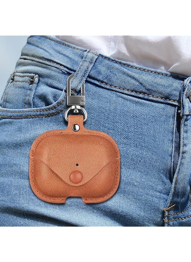 erorex - Airpods 3 Case With Keychain Genuine Leather Protective Shockproof Scratch Resistant Soft Silicone Cover For Airpods 3Rd Generation 2021 Front Led Visible Brown - Image 1