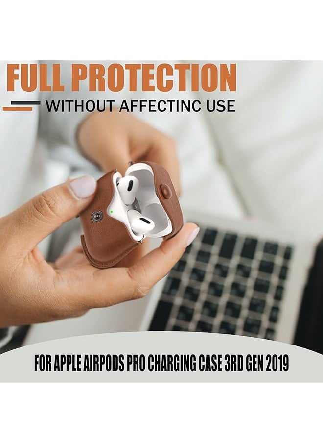 erorex - Airpods 3 Case With Keychain Genuine Leather Protective Shockproof Scratch Resistant Soft Silicone Cover For Airpods 3Rd Generation 2021 Front Led Visible Brown - Image 1