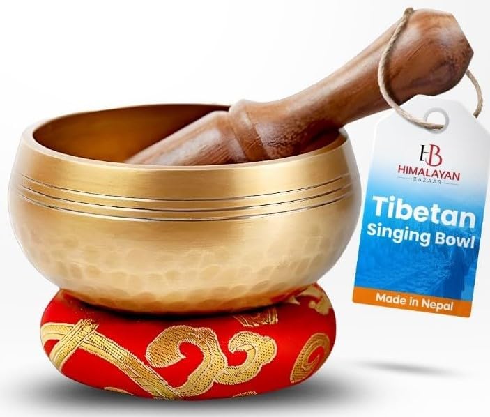 HIMALAYAN BAZAAR Tibetan Singing Bowl Set Bronze - Easy To Play - Authentic Handcrafted Mindfulness Meditation Holistic Sound 7 Chakra Healing Gift by Himalayan Bazaar (3 Inch, Gold) - Image 5