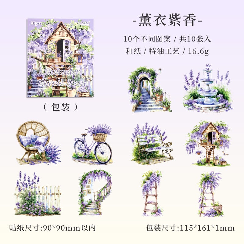 Vintage Garden Dream Diary Stickers Pack Smoked clothes purple incense