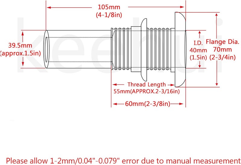 keehui 316 Stainless Steel DurableStandard Length Thru-Hull Fitting w/Nut &Gasket Boat Plumbing Fittings for Boats, Yachts, Marine - Image 2