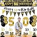 YeohJoy 27pcs 50th Birthday Decorations for MenBlack Gold 50th Party DecorationsHappy 50th Birthday Banner Honeycomb Hanging Swirls Cake Topper and Balloons Kit Party Supplies - Image 3