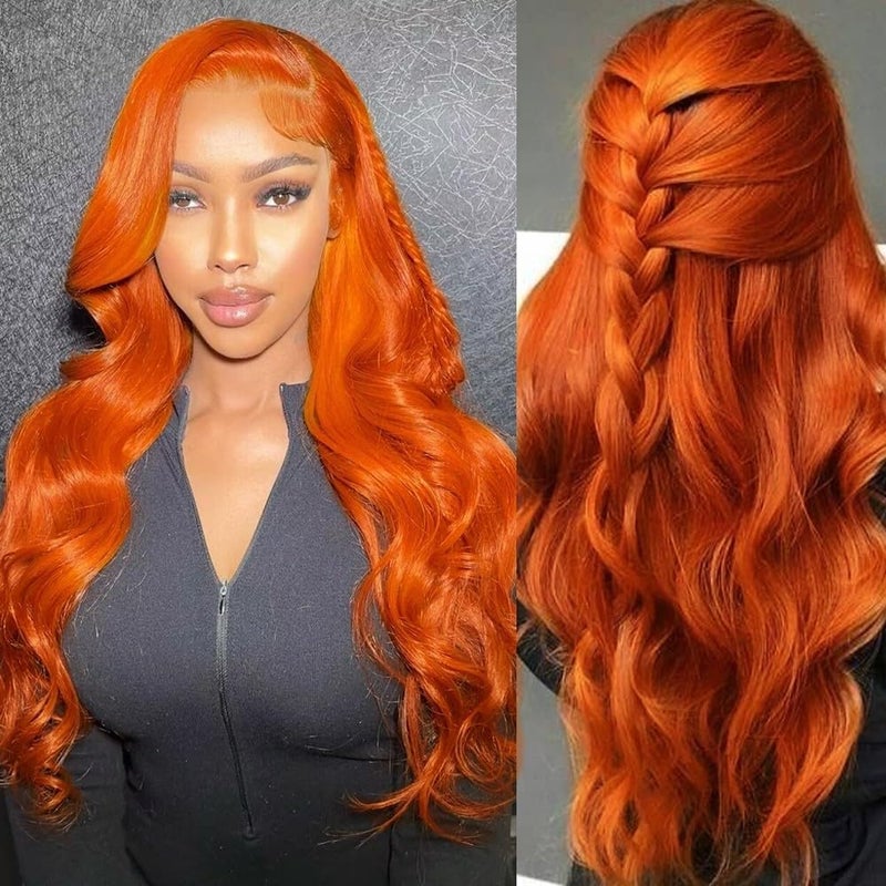 Loyom Ginger Lace Front Wigs Human Hair Pre Plucked 13x4 Colored Ginger Human Hair Lace Front Wigs 200 Density Orange 88J Color 22 Inch - Image 1