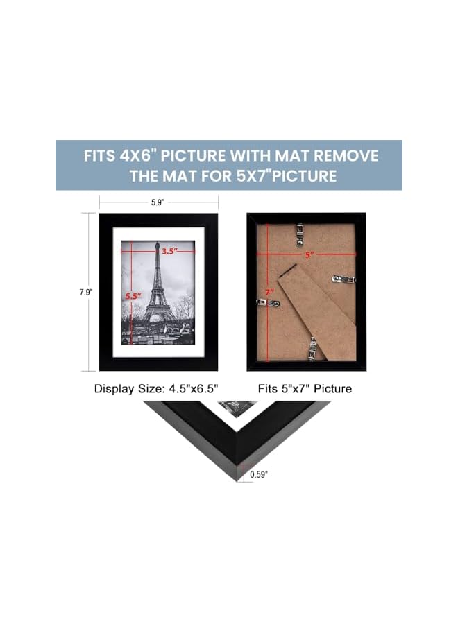 The Bros Picture Frame, Photo Frame with HD Plexiglass, Display Pictures 4x6 Inch with Mat or 5x7 Inch Without Mat, Multi Picture Frames Collage for Tabletop or Wall Display, Wall Gallery Photo Frames, 10 Pcs - Image 2