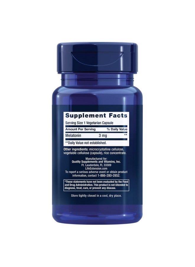 Life Extension Life Extension Melatonin, 3 mg, Optimal Sleep Support, Healthy circadian Rhythms, Cellular Defense, Gluten-Free, Non-GMO, Vegetarian, 60 Capsules  - Image 2