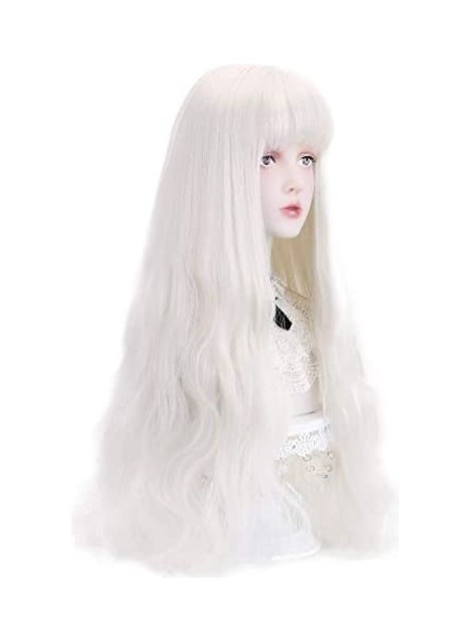 Natural Wavy Long Synthetic Wig With Bangs White 8inch