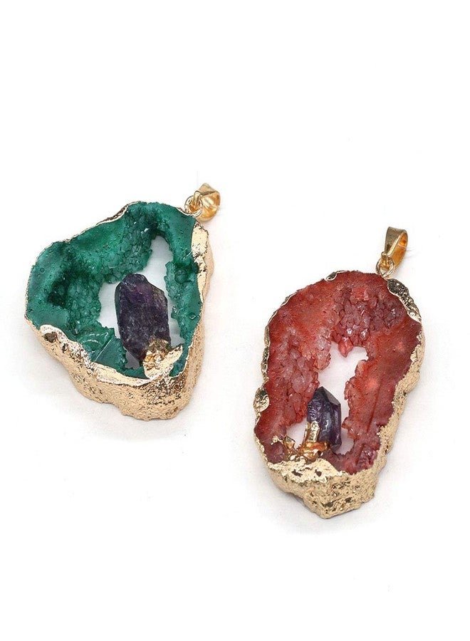 Zotoone Natural Agate Quartz Geode Druzy Pendant,Irregular Gemstone Necklace Charms Slice Druzy Pendant for DIY Jewelry Making Necklace Bracelet for Women,Healing Crystal (5 pcs - Image 2