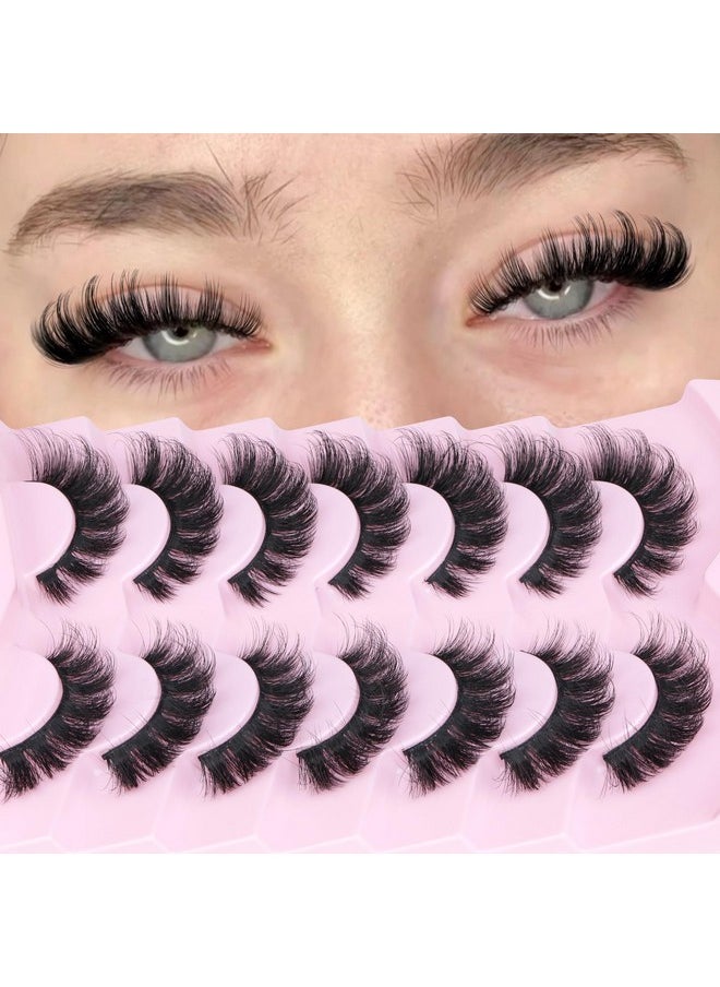 ALICROWN HAIR Mink Lashes Fluffy Volume False Eyelashes Wispy Strip Fake Eyelashes Cat Eye Lashes Thick 20Mm Long False Lashes 7 Pairs Pack Natural Look  - Image 2