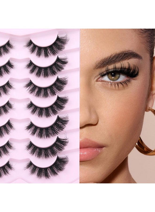 ALICROWN HAIR Mink Lashes Fluffy Volume False Eyelashes Wispy Strip Fake Eyelashes Cat Eye Lashes Thick 20Mm Long False Lashes 7 Pairs Pack Natural Look  - Image 3