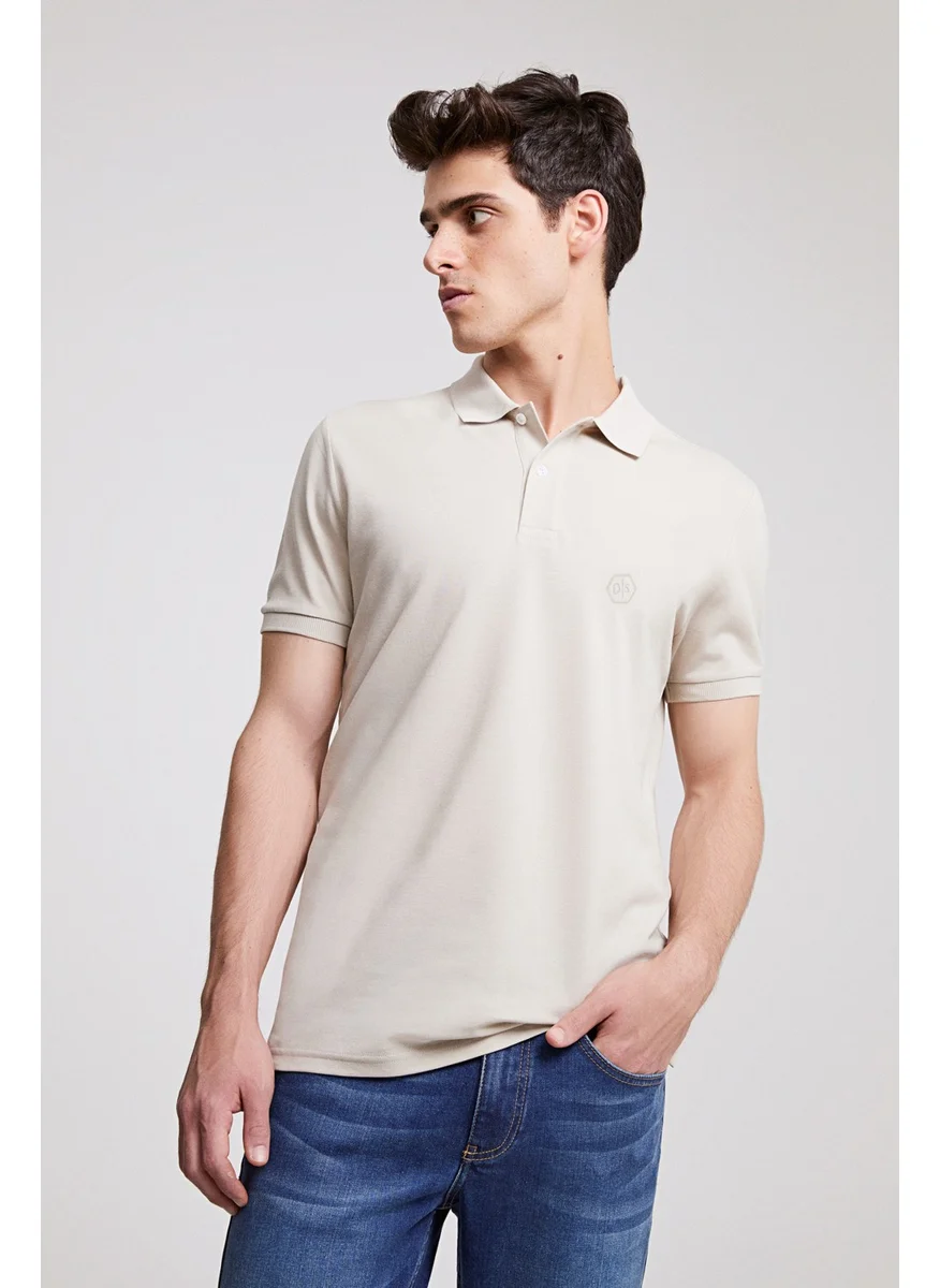 D'S DAMAT Regular Fit Stone Pique Textured 100% Cotton Non-Curl Polo Collar Embroidered T-Shirt 4HC14ORT51000