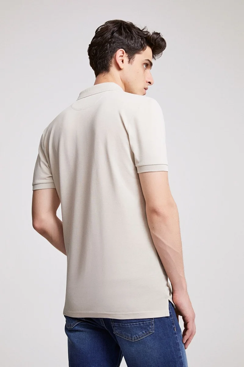 D'S DAMAT Regular Fit Stone Pique Textured 100% Cotton Non-Curl Polo Collar Embroidered T-Shirt 4HC14ORT51000
