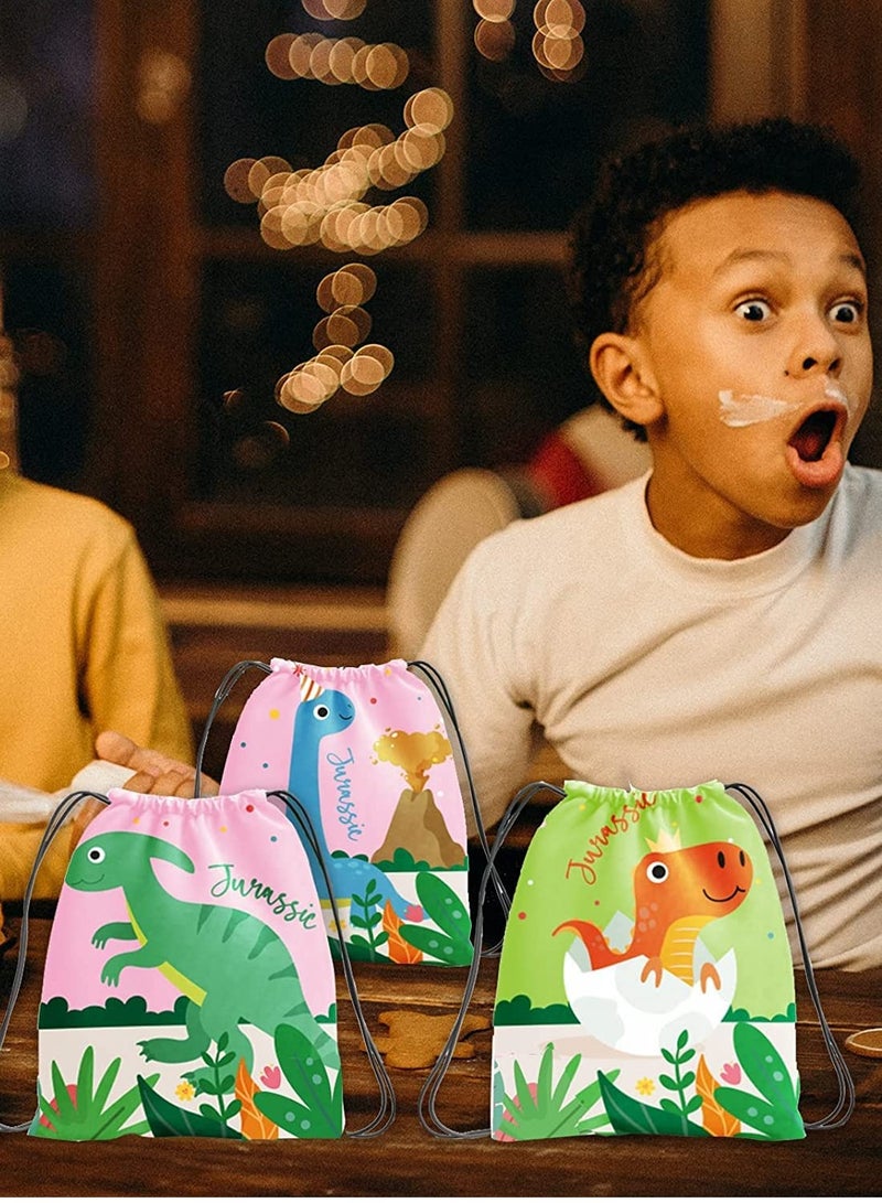 SYOSI Dinosaur Party Favor Bags, 12 Pack Dinosaur Party Supplies Drawstring Bags, Drawstring Backpack Bag Goodie bags, for Jurassic Dino Favor Bags, for Gifts Candy Snacks School Travel Toy Storage Bag - Image 4