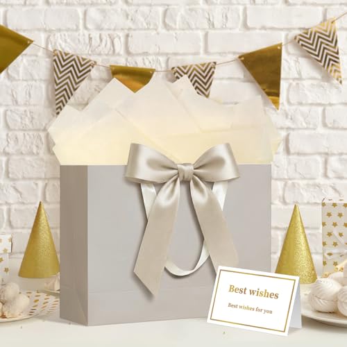 Laidans 13" Gift Bag with Handles and Bow Ribbon, Large Gift Bag with 3 Tissue Paper and 1 Card for Birthdays, Baby Showers, Wedding, Bridal Showers, Mother's Day (Champagne) - Image 5