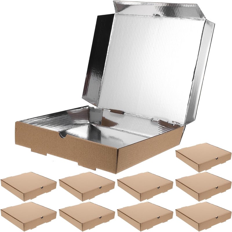 10pcs 9-inch Corrugated Kraft Paper Pizza Boxes Aluminum Foil Lining, Take out Containers for Pizza Storage and Restaurant Food Packaging - Image 1