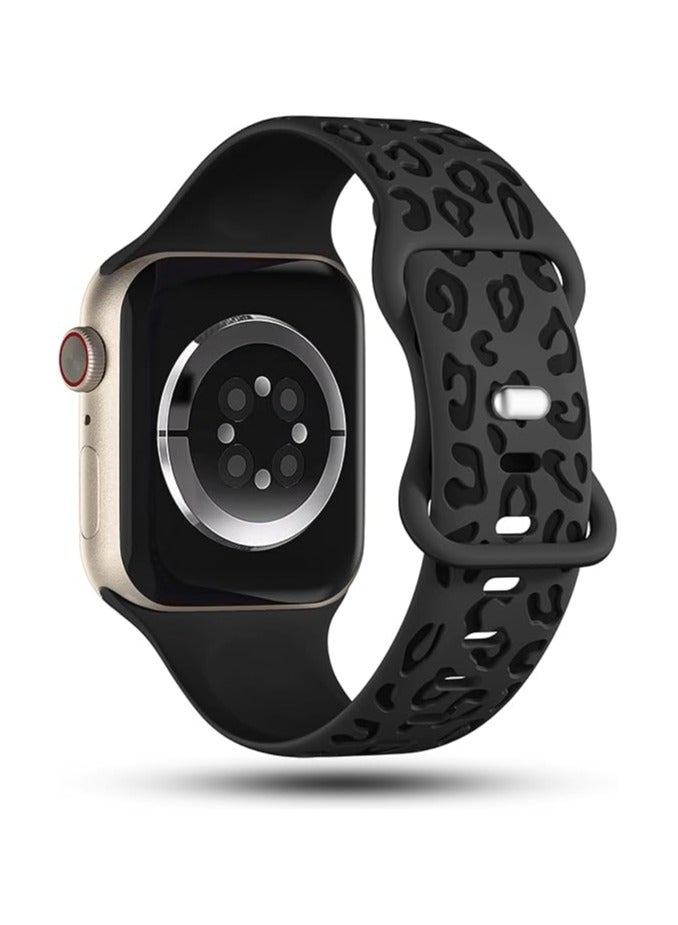 Engraved Leopard Bands Compatible with Apple Watch Band 42mm 40mm 41mm 38mm Women, Silicone Cheetah Designer Strap for iWatch Series 10 9 8 7 6 5 4 3 2 SE Ultra, Anthracite Black  - Image 3