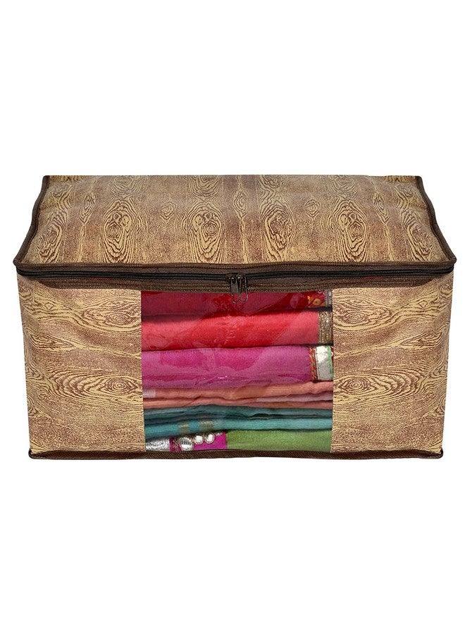 Kuber Industries Non-Woven Abstarct Print Saree Covers With Zip|Wardrobe Organizer For Clothes|Transparent Window Keep 8 To 10 Saree|Suitable For Lehenga, Suit, Dress|Pack Of 3 (Brown) - Image 2