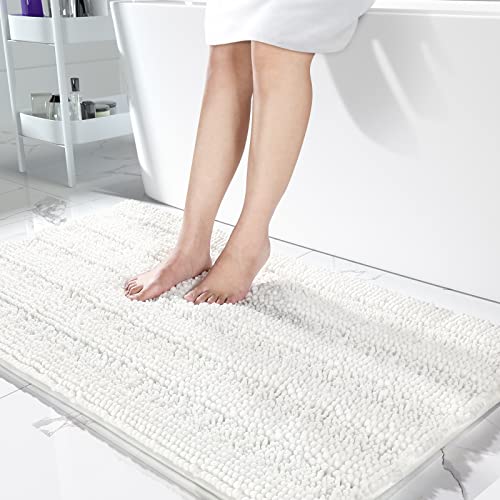 Yimobra Bathroom Rug Mat 36 x 24 Non Slip and Super Absorbent Bath MatMachine Washable Quick DryUltra Plush Chenille Shower Rugs for Bathroom Floor Sink Tub and Shower OutsideWhite