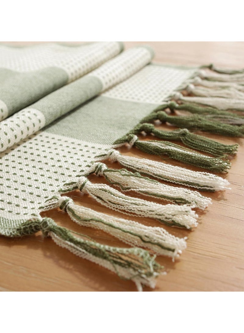 CMGTYYD. مفرش طاولة مزين بشراشيب، مقاس 183×33 سم، مفرش طاولة مخطط منسوج لتزيين حفلات الزفاف (أخضر)  - Image 5