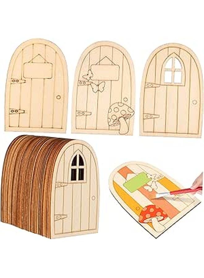 36Pcs Mini Unpainted Wooden Fairy Doors Set For Garden And Home Decor - Image 1