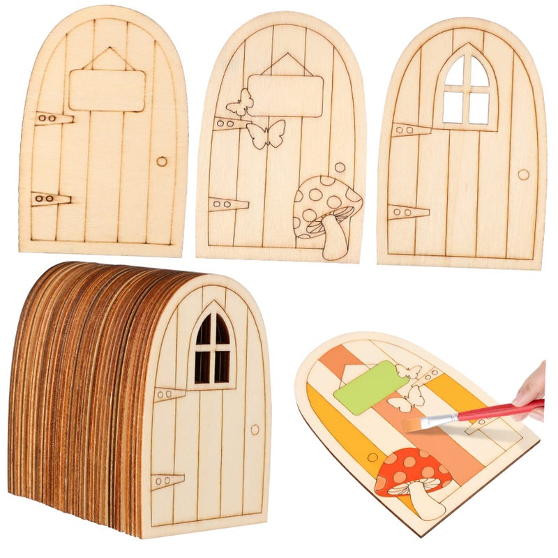 36Pcs Mini Unpainted Wooden Fairy Doors Set For Garden And Home Decor - Image 2