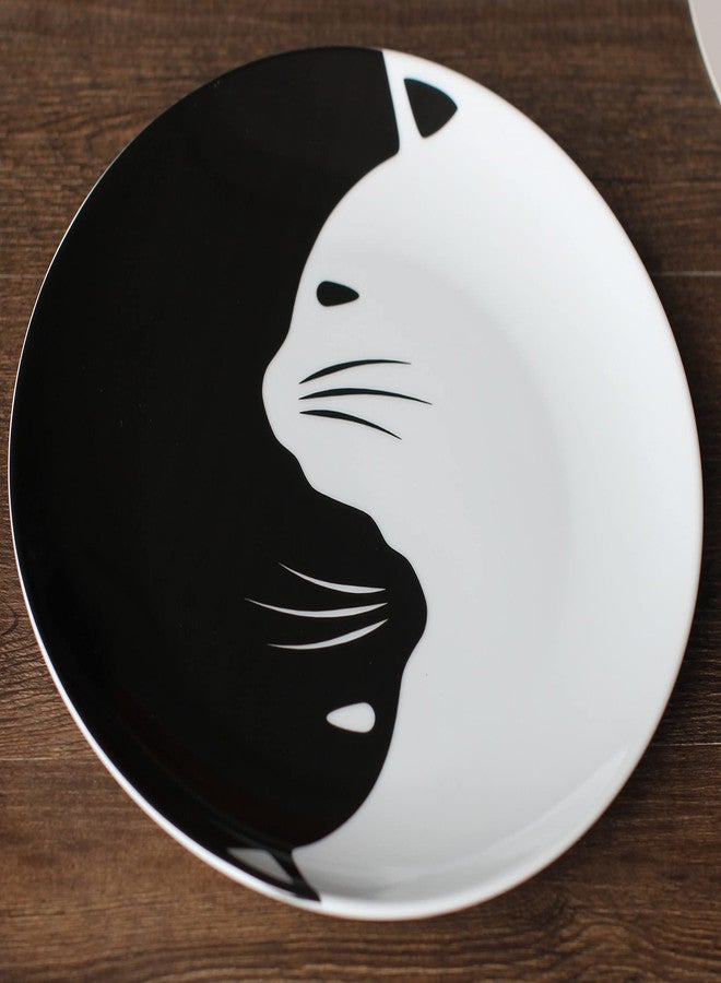 LEADEX Black and White Cat Porcelain Plate Set, Best Gift For Cat Lover (8-inch salad plate set) - Image 4