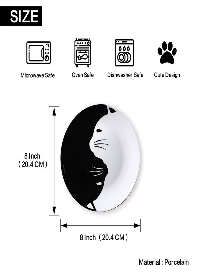 LEADEX Black and White Cat Porcelain Plate Set, Best Gift For Cat Lover (8-inch salad plate set) - Image 3