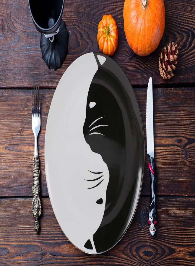 LEADEX Black and White Cat Porcelain Plate Set, Best Gift For Cat Lover (8-inch salad plate set) - Image 2