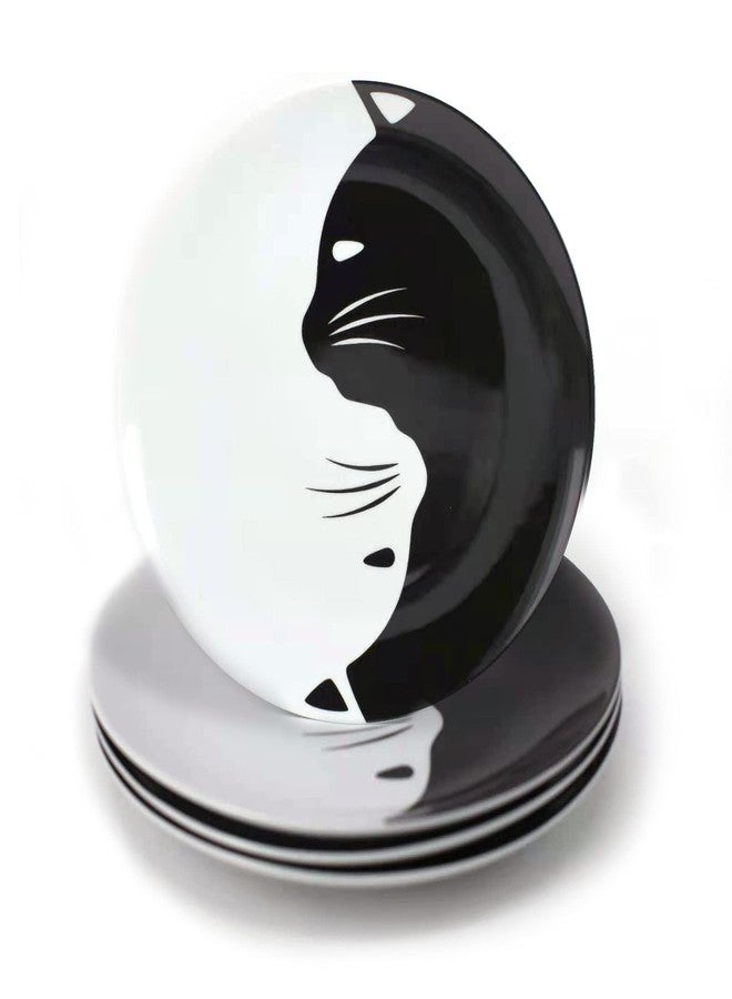 LEADEX Black and White Cat Porcelain Plate Set, Best Gift For Cat Lover (8-inch salad plate set) - Image 1