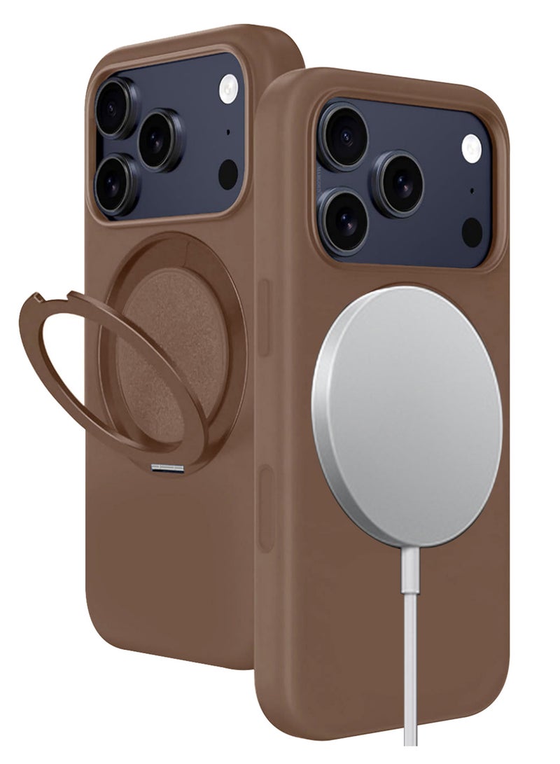 CATANES MagSafe Silicone Case Cover for Apple iPhone 17 Pro Max - 360° Spin Magnetic Stand Holder, Soft Liquid Silicone Cozy Grip -Full Camera Protection - Non-Slip Phone Case - Dark Brown - Image 5