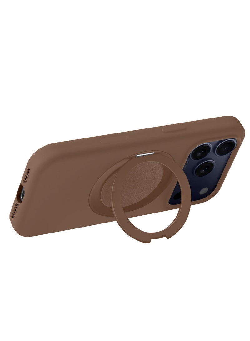 CATANES MagSafe Silicone Case Cover for Apple iPhone 17 Pro Max - 360° Spin Magnetic Stand Holder, Soft Liquid Silicone Cozy Grip -Full Camera Protection - Non-Slip Phone Case - Dark Brown - Image 3