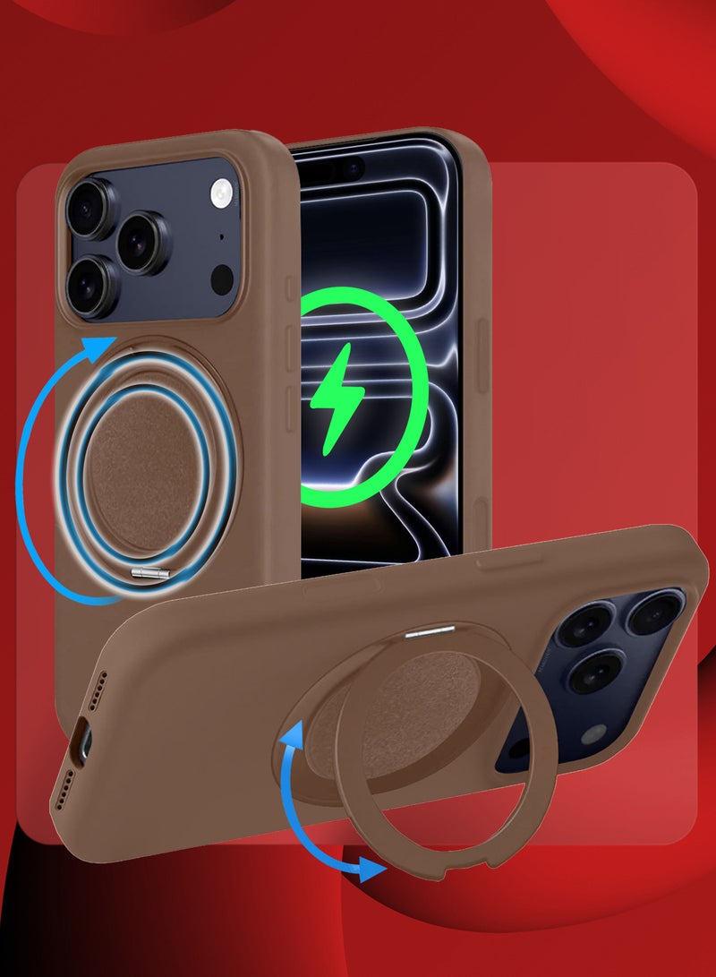 CATANES MagSafe Silicone Case Cover for Apple iPhone 17 Pro Max - 360° Spin Magnetic Stand Holder, Soft Liquid Silicone Cozy Grip -Full Camera Protection - Non-Slip Phone Case - Dark Brown - Image 4