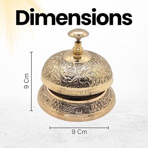 Treasure Lords Desk Bell Brass Vintage Floral Embossed Solid Brass Call Bell for Office Hotel and Counter Décor Antique Reception Bell with Traditional Artwork Loud Ring Service and Decorative Ornate Design - Image 3