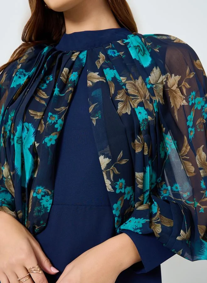 Maxim Creation  Navy Blue Floral Print Chiffon Maxi Dress for Women | Best Price UAE