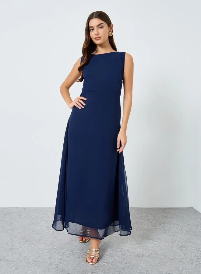 Maxim Creation  Navy Blue Floral Print Chiffon Maxi Dress for Women | Best Price UAE