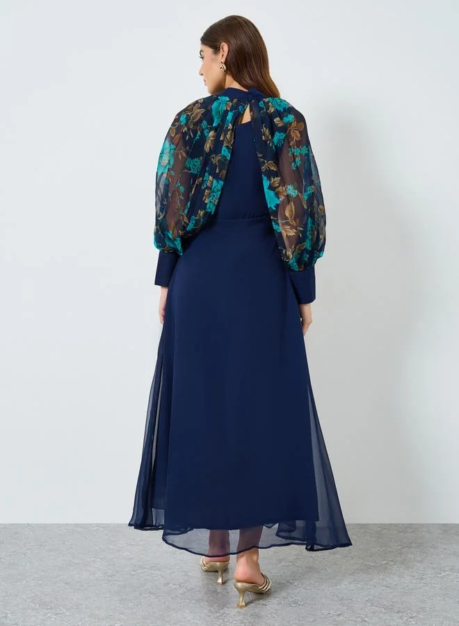 Maxim Creation  Navy Blue Floral Print Chiffon Maxi Dress for Women | Best Price UAE