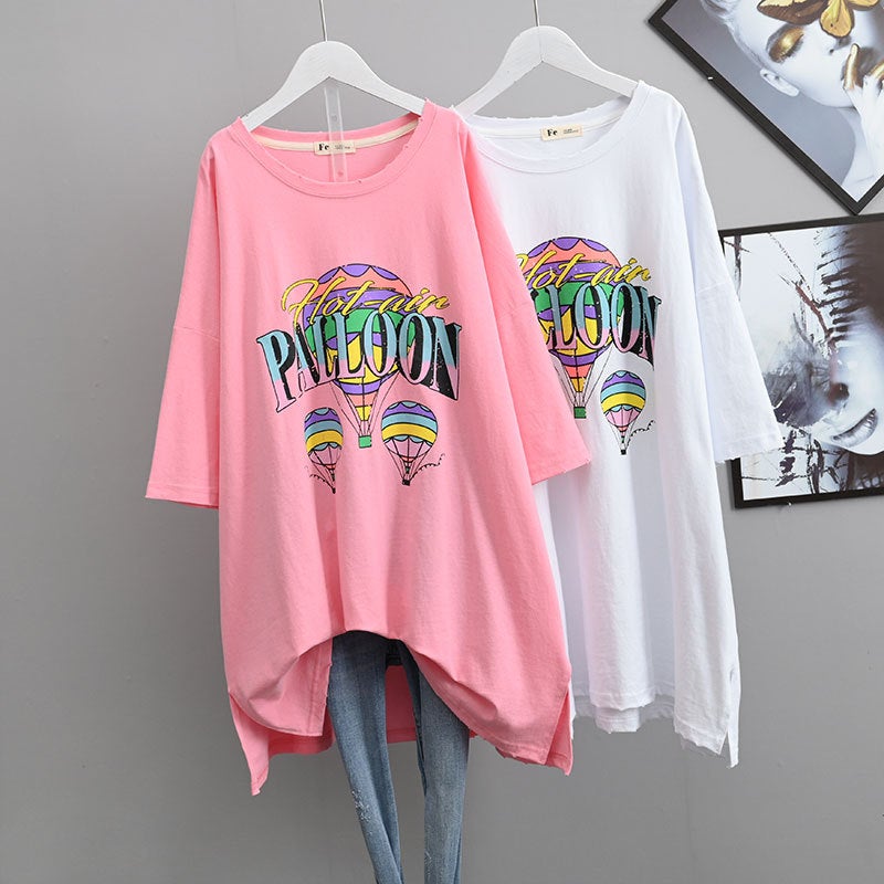 Plus size European summer new short-sleeved T-shirt for women chubby girl belly covering meat hiding split half-sleeve top for women - Image 3
