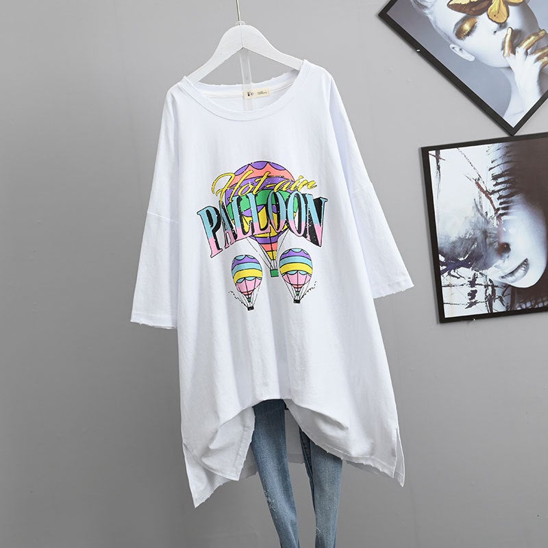 Plus size European summer new short-sleeved T-shirt for women chubby girl belly covering meat hiding split half-sleeve top for women - Image 5