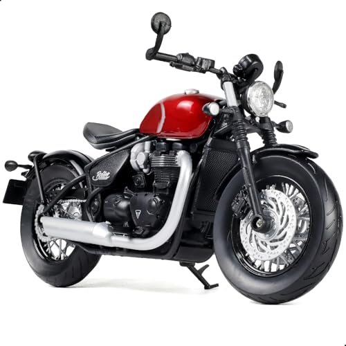 Risopen 112 Motorcycle Model Toy for Triumph Bobber Bonneville Alloy Diecast Motorcycle Model No Assembly Required Mini Moto Collection Gift for Adult Red - Image 1