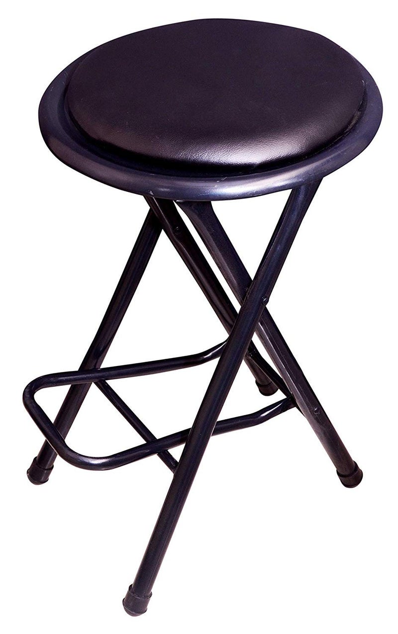 CSS CSS Furniture - Home Folding Stool Heavy Duty 21-Inch Collapsible Padded Round Stool with Foot Rest for Kitchen, Office, Breakfast, Dorm, Rec Room,Party 1 pc(Black)  - Image 1