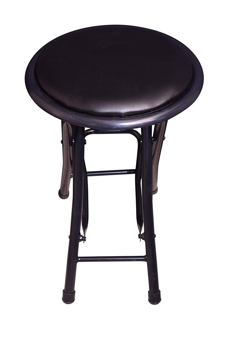 CSS CSS Furniture - Home Folding Stool Heavy Duty 21-Inch Collapsible Padded Round Stool with Foot Rest for Kitchen, Office, Breakfast, Dorm, Rec Room,Party 1 pc(Black)  - Image 3