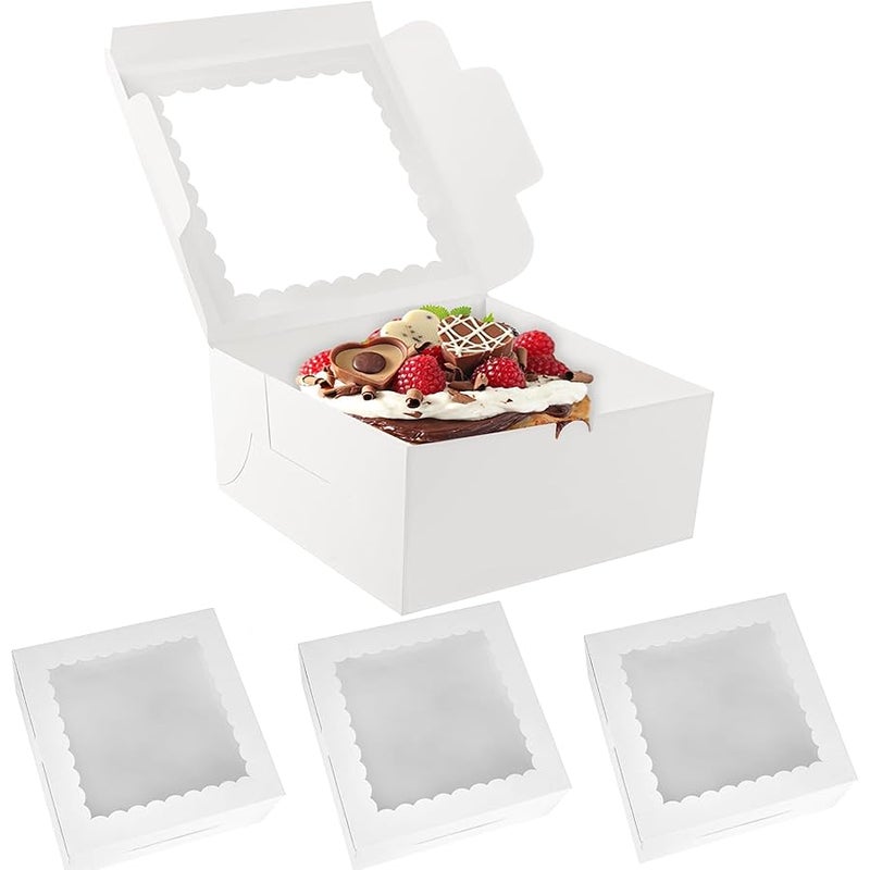 Rindion 3pcs 10x10x4.5 Inches Cake Boxs, Disposable Bakery Boxes with Window, White Square Bakery Boxes for Cakes, Donuts, Cookies, Chocolate, Pies, Wedding, Birthday, Party - Image 1