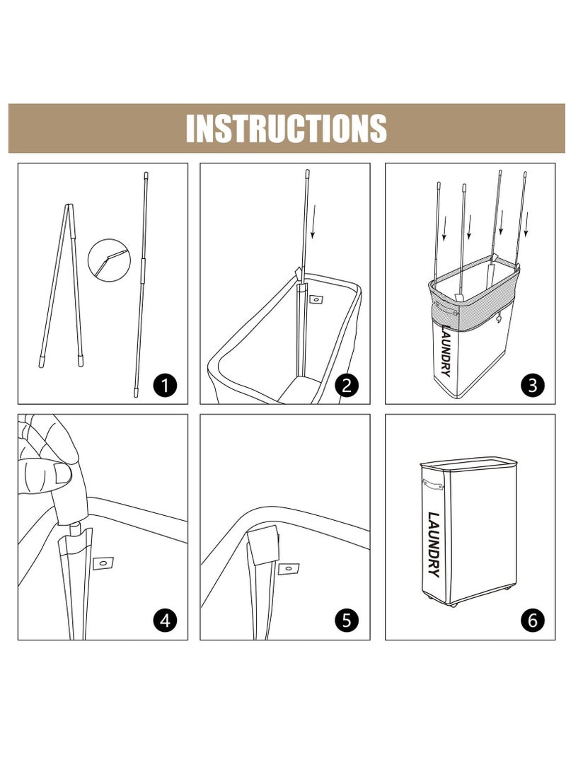 SOLARAE 25-Inches Slim Laundry Basket on Wheels, Collapsible Rolling Laundry Hamper, Foldable Narrow Corner Clothes Storage Bins, Black - Image 5