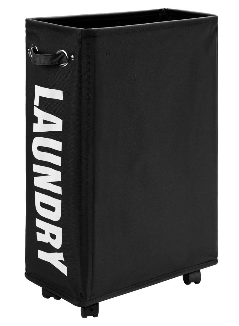 SOLARAE 25-Inches Slim Laundry Basket on Wheels, Collapsible Rolling Laundry Hamper, Foldable Narrow Corner Clothes Storage Bins, Black - Image 1